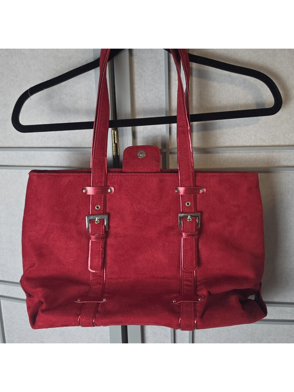 Bath & Body Works Red Faux Suede Tote Bag Large Shoulder Handbag